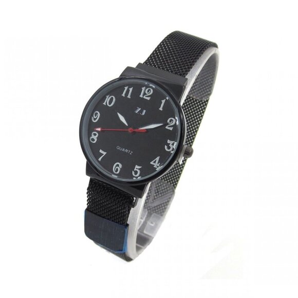 unisex watch black face metal mesh strap magnetic close quartz 🆕 - Picture 2 of 7